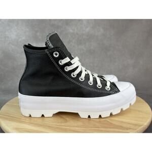 Converse Chuck Taylor All Star High Top Women Sz 8.5 Leather Lugged Boots Black